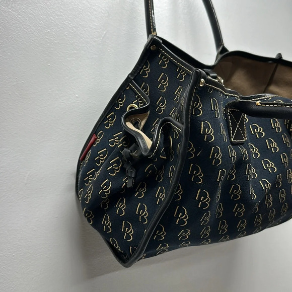 Dooney & Bourke Signature Canvas Tote Bag Purse Side Pockets DB Logo Navy Blue - Picture 8 of 14